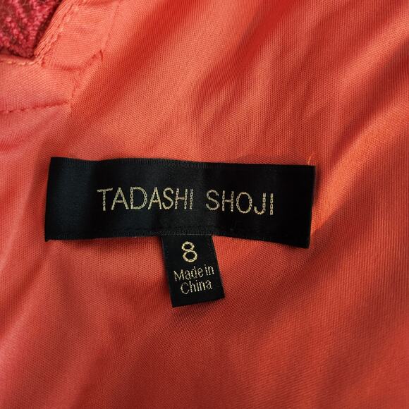 Tadashi Shoji Red Coral Chantilly Lace Sleeveless Sheath Cocktail Dress Size 8 - Picture 4 of 10